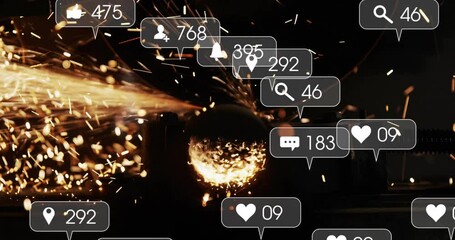Poster - Social media notifications animation over sparks and glowing sphere