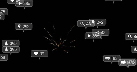 Poster - Social media notifications animation over black background