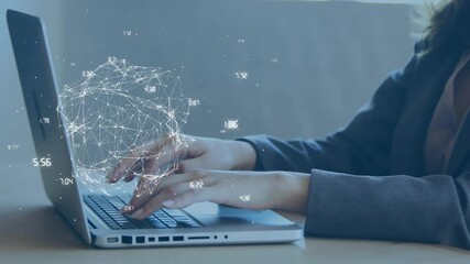 Aufkleber - Typing on laptop, person with network connections and data processing animation