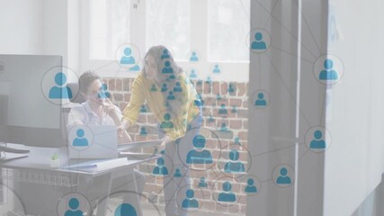 Aufkleber - Network of connections animation over business people working in modern office