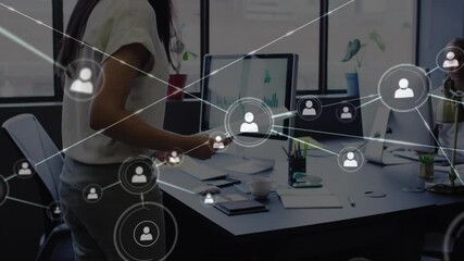 Poster - Network of connections animation over business people working in modern office