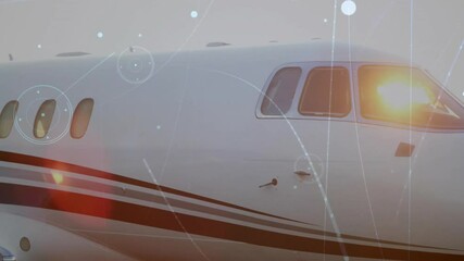 Poster - Airplane with cockpit close-up over digital interface animation