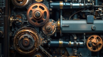 Poster - Close-up of Industrial Machine Gears and Components