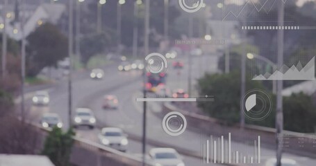 Poster - Traffic data visualization animation over busy highway with moving cars