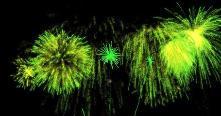 Poster - Green fireworks animation bursting against black background