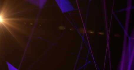 Poster - Abstract geometric shapes and lines animation over dark background with light flares
