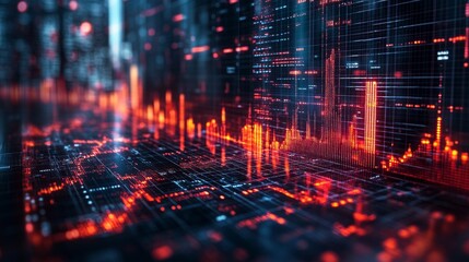 Poster - Bright holographic symbols create a vibrant display, illustrating complex data patterns in a futuristic digital landscape. The setting reflects advanced technology.