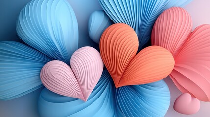 Wall Mural -   Blue and pink background with a pink heart centered among two hearts on top