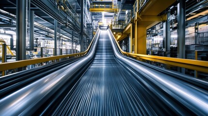Poster - A Moving Escalator in a Metal and Yellow Structure