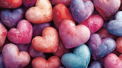 Sticker -   A stack of heart-shaped candies on top of another stack of heart-shaped candies, resting on top of yet another stack of heart-shaped candies