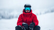 © fotogurme - Snowboarder wiping snow off foggy goggles while sitting frustrated on a slope surrounded by soft untouched snow bright gear contrasting against the white background