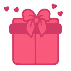 Poster - A pink gift box with a bow and small pink hearts floating around it