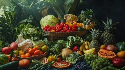 Wall Mural - A Still Life Arrangement of Fresh Fruits and Vegetables