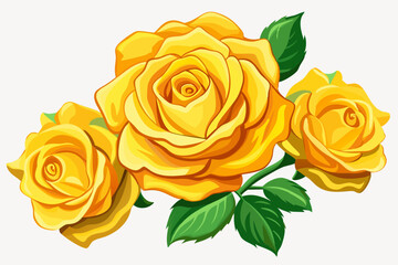 Sticker - Yellow roses, watercolor clipart illustration with isolated background
