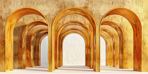 golden wooden arches: a series of arched wooden doorways or entryways with a rich golden finish