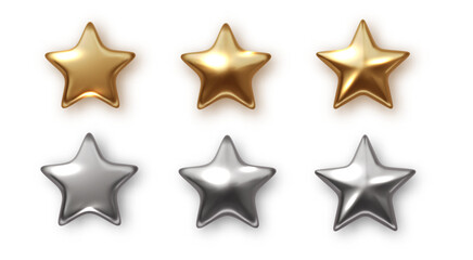 Wall Mural - golden and silver stars. realistic vector new year and christmas design. realistic metallic award st