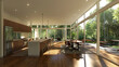 © Mangata Imagine - Spacious modern kitchen with floor-to-ceiling windows..