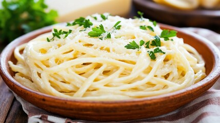 Sticker -   A bowl of pasta with Parmesan cheese and parsley