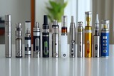 Electronic cigarettes standing on a table in a row