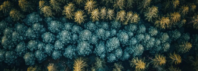 Wall Mural - Aerial View of a Forest with Two Distinct Tree Types