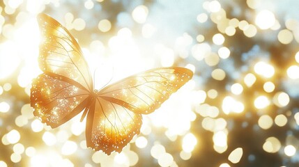 Sticker -   A close-up of a butterfly flying in front of a sky filled with many white and yellow lights