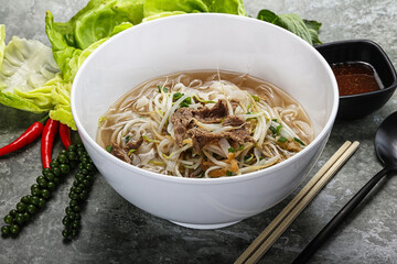 Vietnamese traditional soup Pho Bo with beef