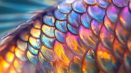 Aufkleber - Close-up of iridescent fish scales with vibrant colors.