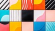 © Wimon - Tiles featuring abstract, pixelated designs in vibrant colors, resembling digital art