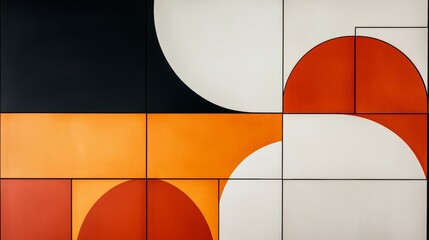 Wall Mural - Geometric wall tiles with bold, contrasting colors and abstract shapes that create a dynamic, modern design