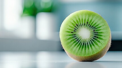 Wall Mural -   Kiwi on white countertop with vase and green plant