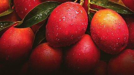 Poster -   Close-up photo of multiple fruits with water droplets on top and below