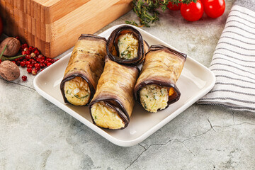 Wall Mural - Baked eggplant roll with cheese