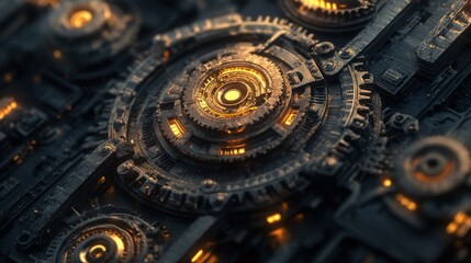 Poster - Glowing Cogs and Gears in a Metallic Machine