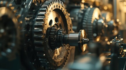 Poster - Close-up of industrial machinery with gears and a metal shaft