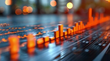 Poster - Orange graph bars are rising on a grid background depicting financial success. This is a great image for finance, investment, and growth