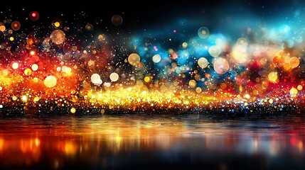 Wall Mural -   A clear picture captures bright lights on water and reflects them in the foreground