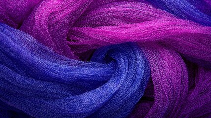 Poster -   A high-resolution close-up photo of purple and blue yarn being woven together, with a focus on the texture The background is blurred to emphasize the detail of the