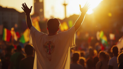 World Youth Day. cheerful young people. People are having fun at the festival