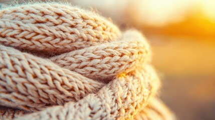 Wall Mural -   A close-up of a knitted item with the sun shining in the background, while the foreground is blurry