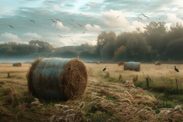 Wall Mural - hay bales in the field