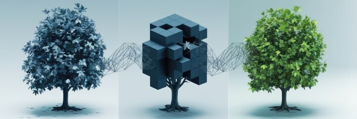 Aufkleber - 3d illustration of autoencoder visualization for image denoising: transforming noisy inputs into cle