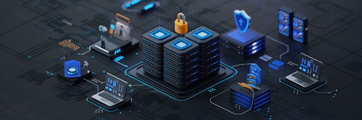 Aufkleber - 3D Illustration of Cybersecurity, Data Protection, and Privacy in Business Technology
