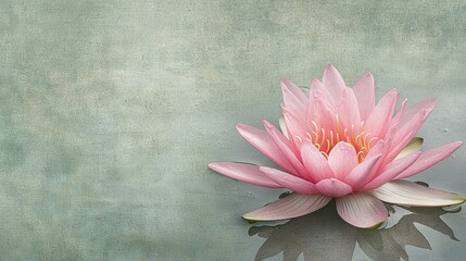 Poster -   A pink water lily bobbing atop a tranquil pond, casting its likeness upon the rippling surface