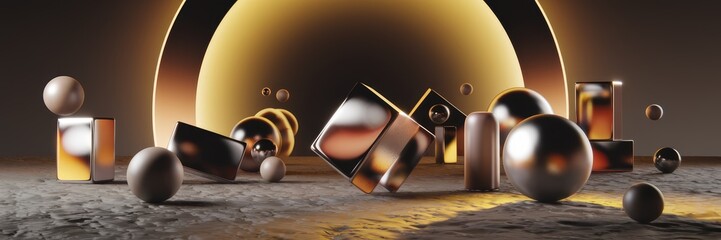 Poster - Abstract 3D Render of Circular Light Background