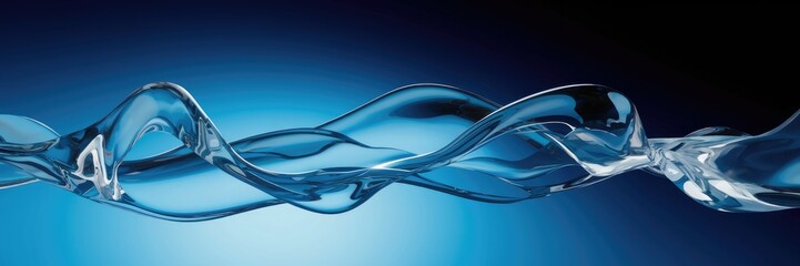 Poster - Abstract Representation of Blue Water Surface with Transparent Liquid Waves - 3D Rendering