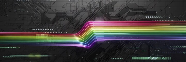 Fototapete - Abstract glitch background with vibrant colored stripes and digital artifacts on a display.