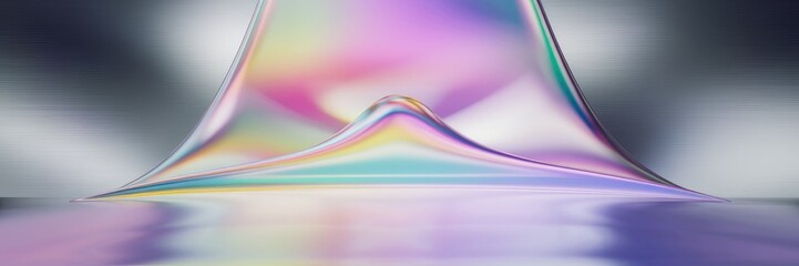 Poster - Abstract holographic background in soft pastel hues with stainless steel texture. Colorful foil backdrop with radiant hues converging at the center. Trendy creative gradient design.