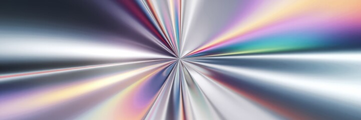 Wall Mural - Abstract holographic background in soft pastel hues with stainless steel texture. Colorful foil backdrop with radiant hues converging at the center. Trendy creative gradient design.