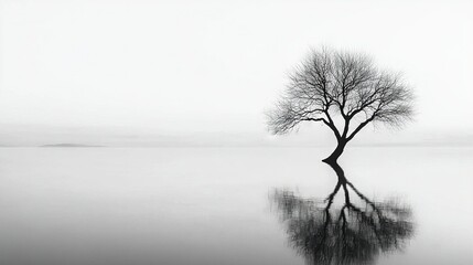 Canvas Print -  lone tree in lake with reflection