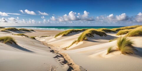 coastal sand dunes with grass and ocean view
